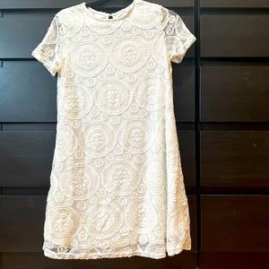 White Short Sleeve Lace Dress